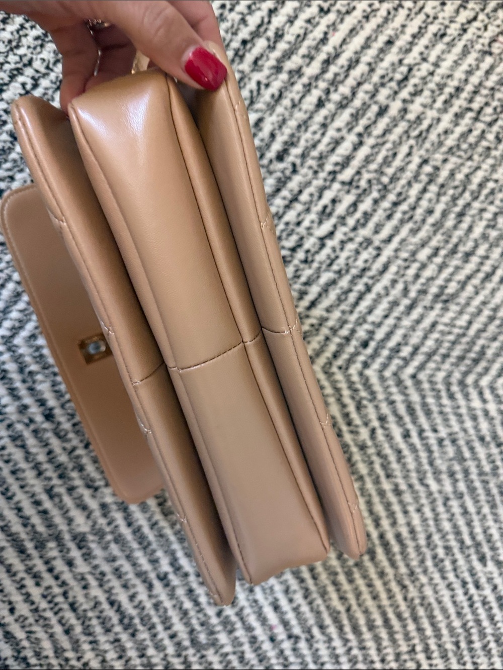 Quilted Tan Leather Top-Handle Satchel with Gold Hardware - Picture 5 of 5